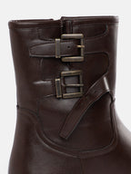Women Buckle Detail Block Heel Boots