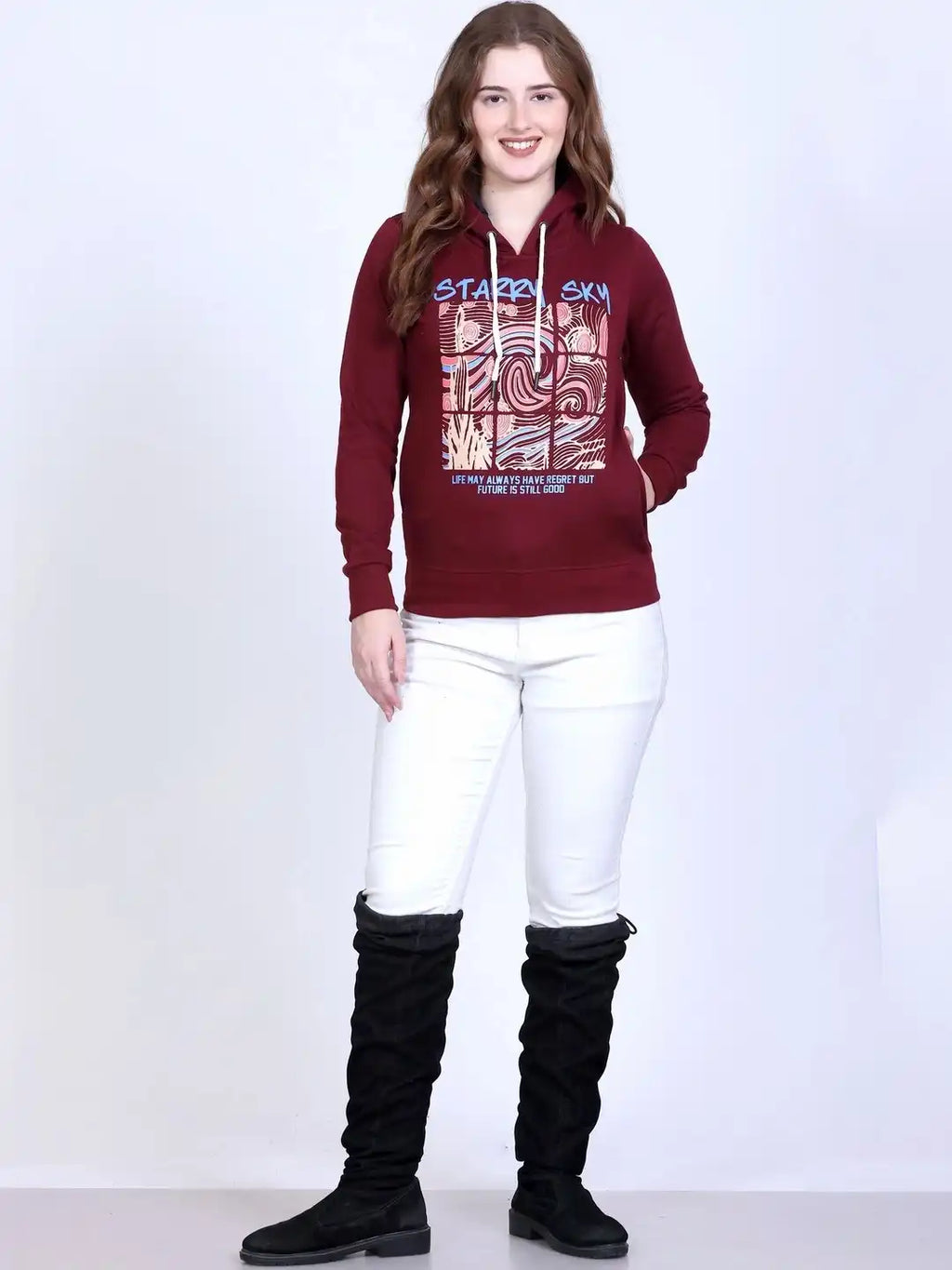 Women Printed Hooded Sweatshirt