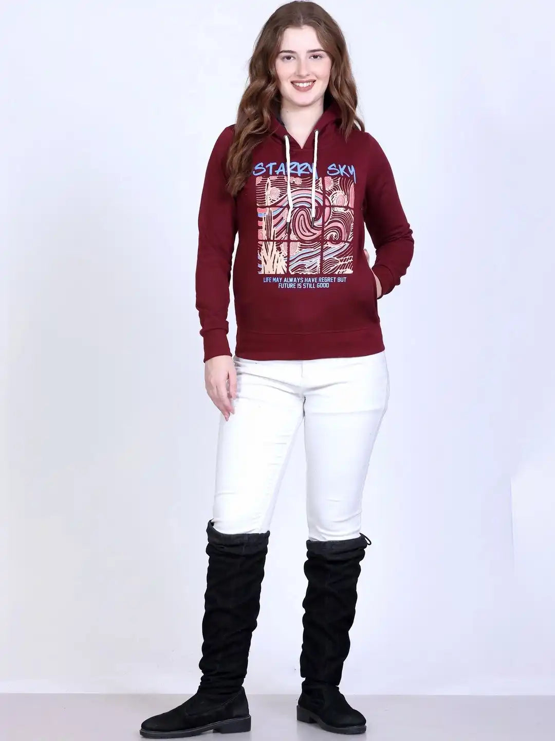 Women Printed Hooded Sweatshirt