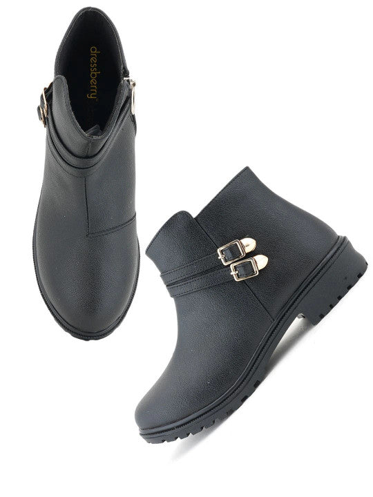 Women Textured Round Toe Zip Regular Boots