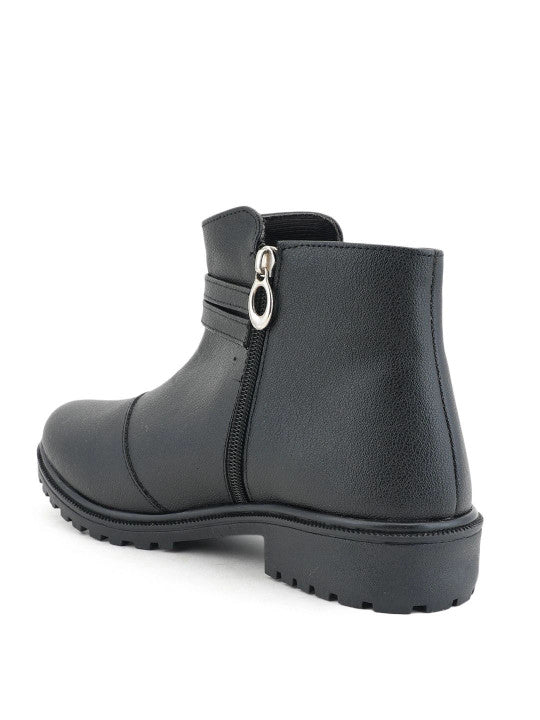 Women Textured Round Toe Zip Regular Boots