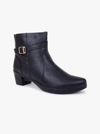 Women Black Mid Top Block Heel Chunky Boots