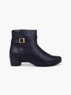 Women Black Mid Top Block Heel Chunky Boots