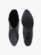 Women Black Mid Top Block Heel Chunky Boots