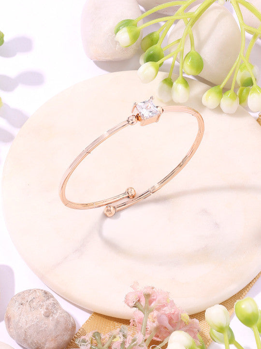 Women Rose Gold-Plated Cubic Zirconia Kada Bracelet