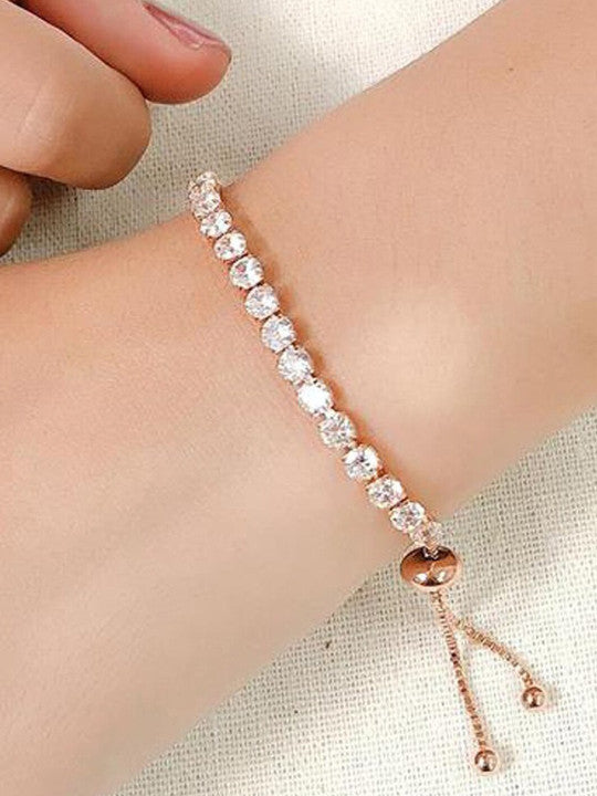 Rose Gold Plated Round Cut Cubic Zirconia Matrix Tennis Bracelet