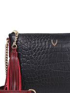 Animal Leather Tasselled Structured Sling Bag