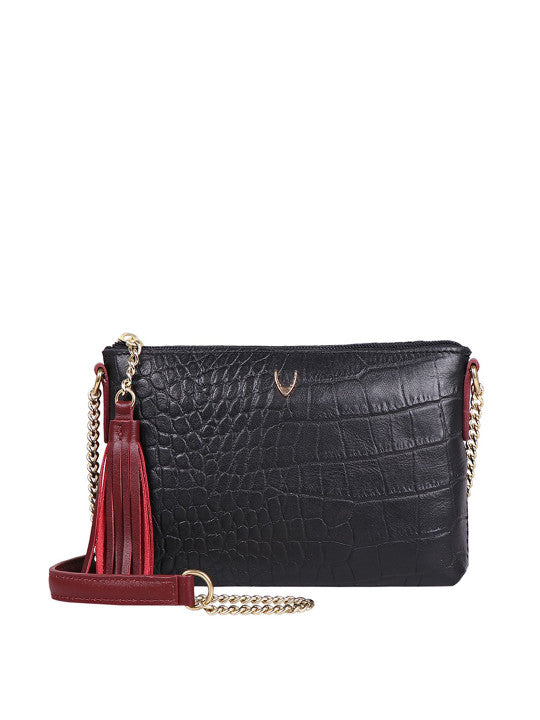 Animal Leather Tasselled Structured Sling Bag
