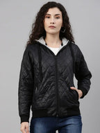 Women Black Hooded Quilted Jacket