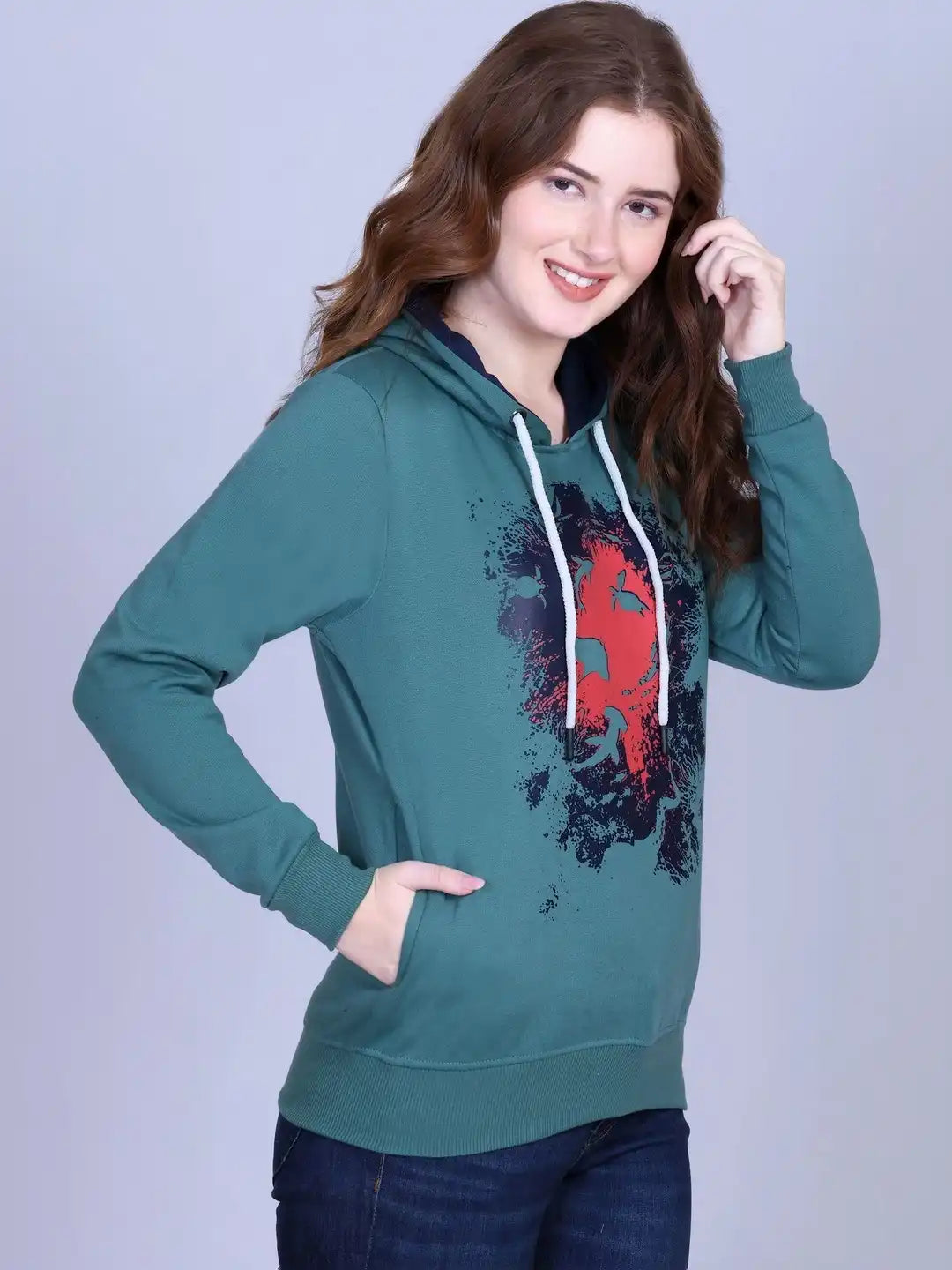 Women Printed Hooded Sweatshirt