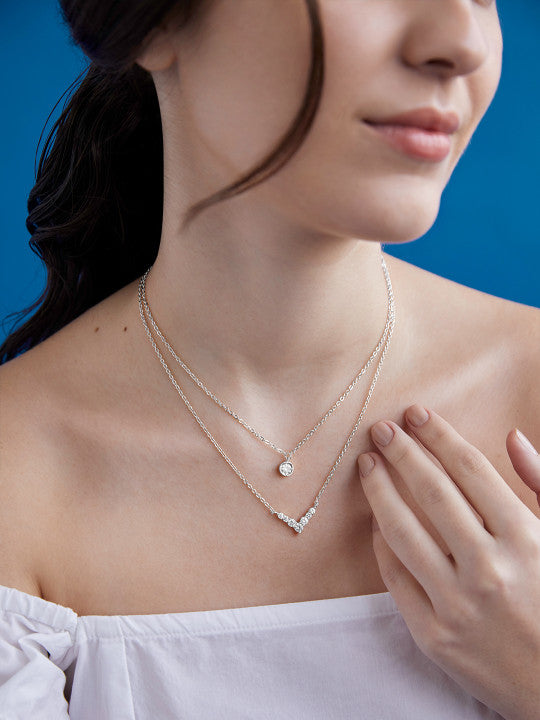 Silver-Plated Layered Crystal Necklace