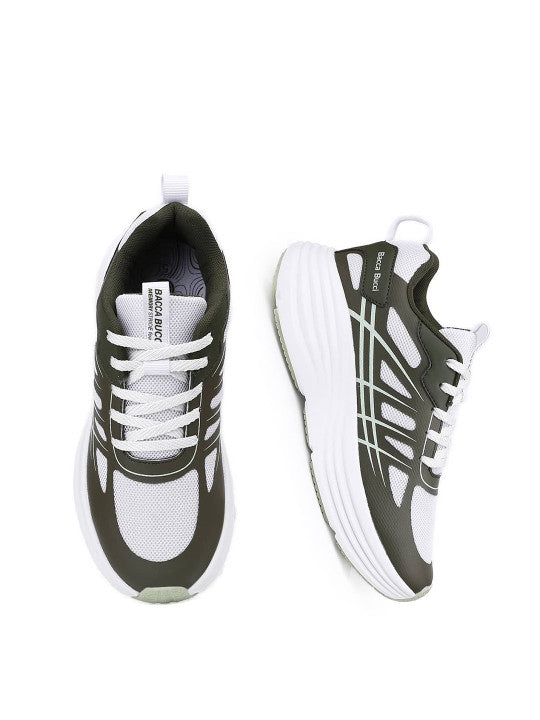 Women Olive Mesh Lace-Ups Running Sports Shoes