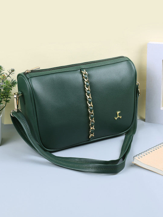 Solid In Built Mobile Pouch Buckle Detail Structured Sling Bag