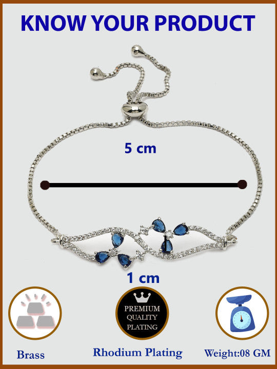 Rhodium-Plated Blue American Diamond Studded Wraparound Bracelet