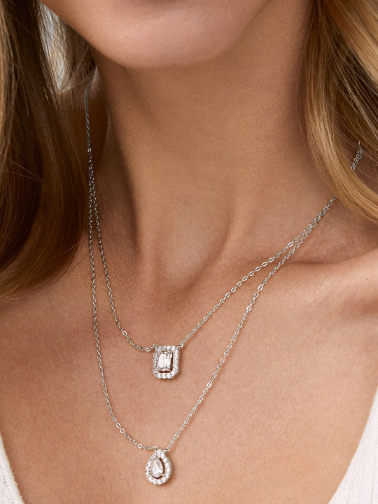 Silver-Toned Brass Silver-Plated Layered Necklace