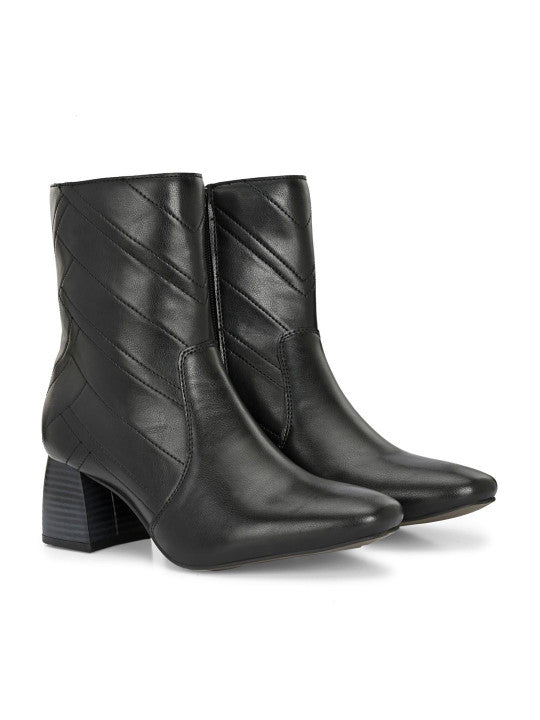 Women Black Lightweight Block Heel Casual Boots