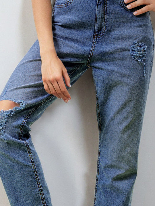 Women Straight Fit High-Rise Light Fade Stretchable Jeans