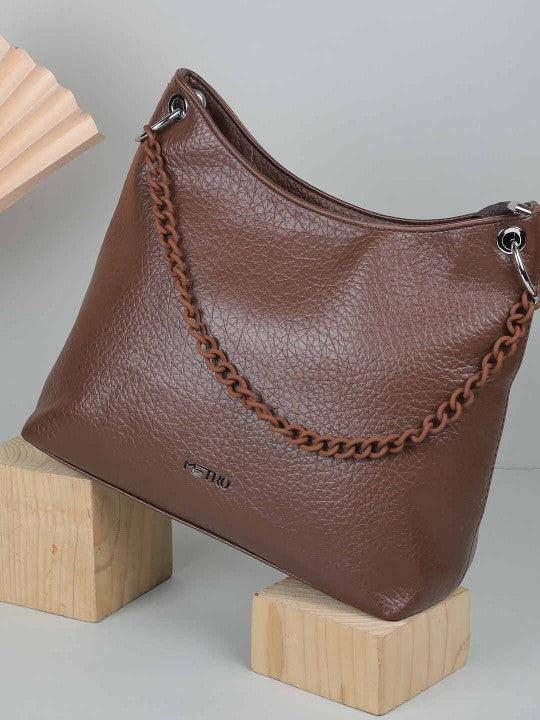 Solid Medium Structured Shoulder Bag