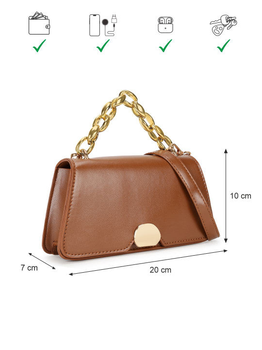 Solid Detachable Strap Structured Satchel Bag
