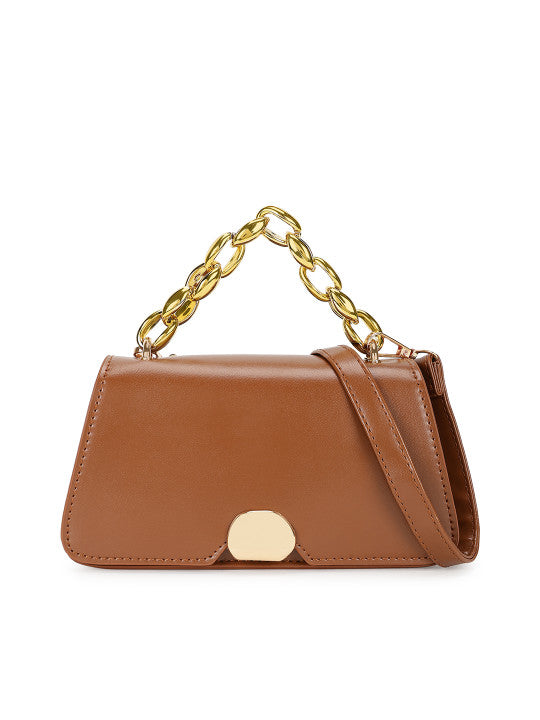 Solid Detachable Strap Structured Satchel Bag