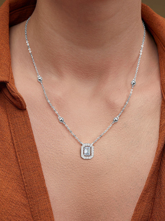 Brass Silver-Plated Stones Studded Necklace
