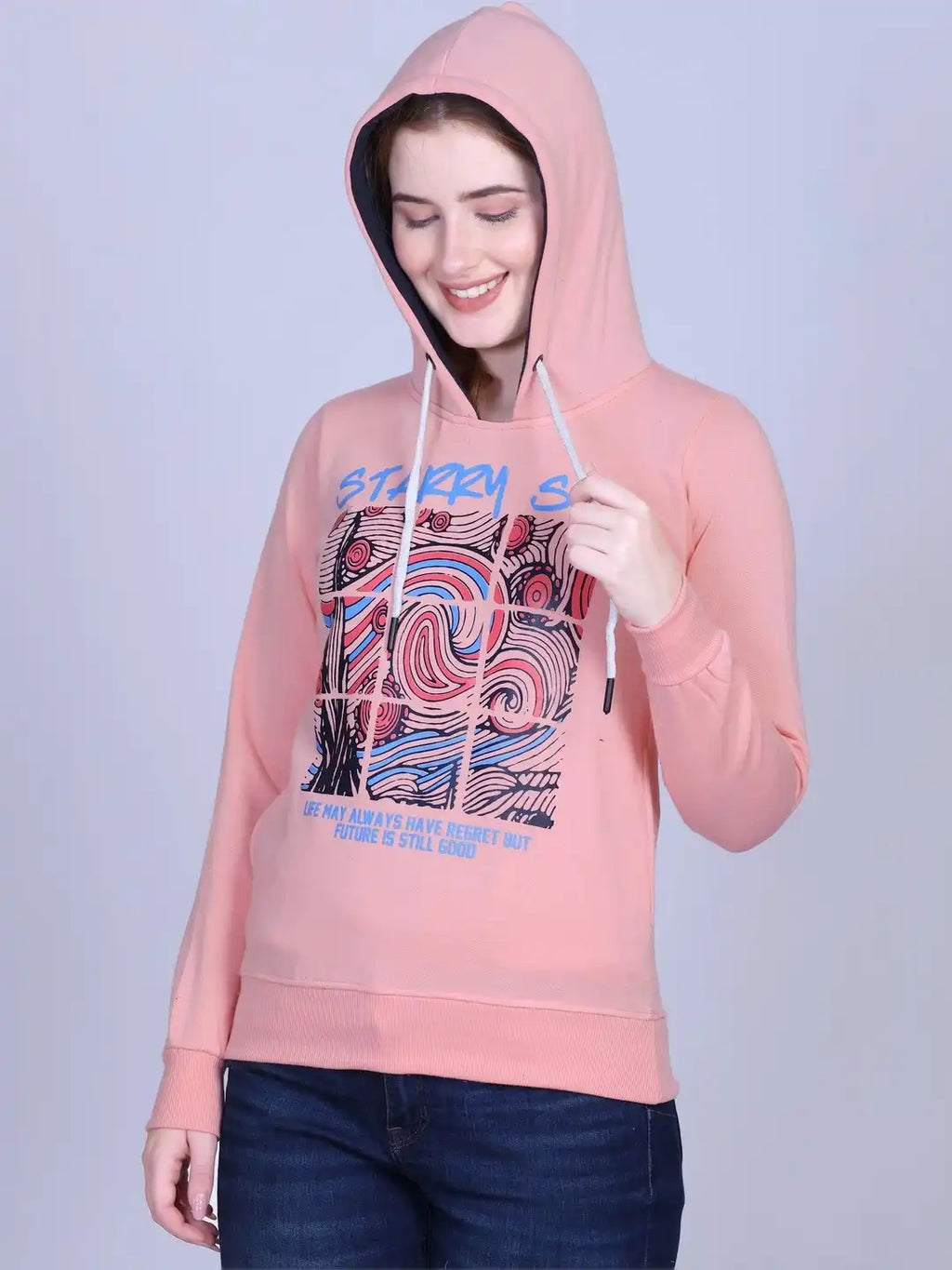 Women Printed Hooded Sweatshirt