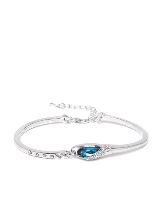 Women Set of 2 Blue Silver-Plated Stone-Studded Bracelets