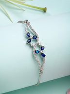 Rhodium-Plated Blue American Diamond Studded Wraparound Bracelet