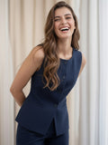 Women Blue Sleeveless Slim Fit Formal Waistcoat