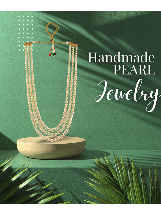 Gold-Plated Pearl Beaded Layered Layered Statement Necklace