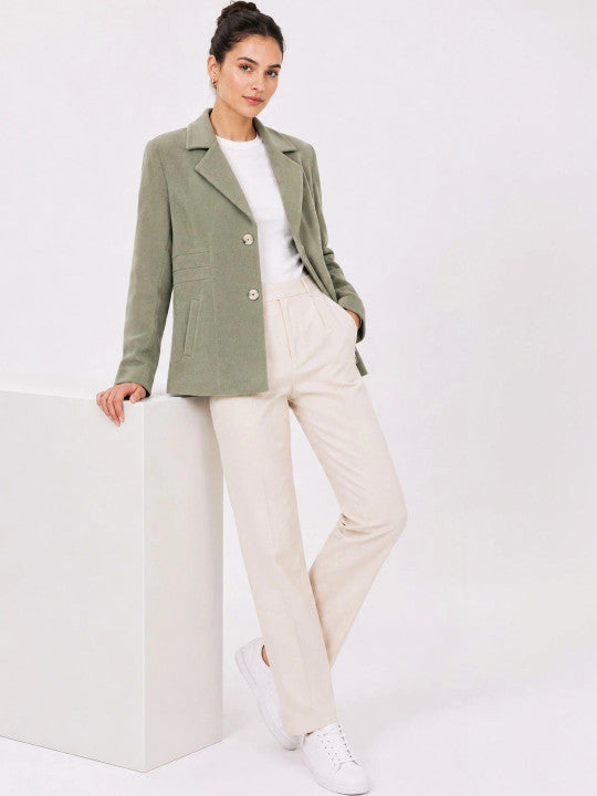 Women Notched Lapel Single-Breasted Blazers