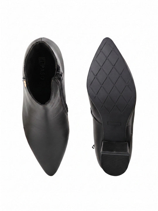 Women Black Solid Synthetic Trendy Ankle Pointed Shape Boots