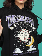 Black Graphic Printed Hooded Oversized Pullover