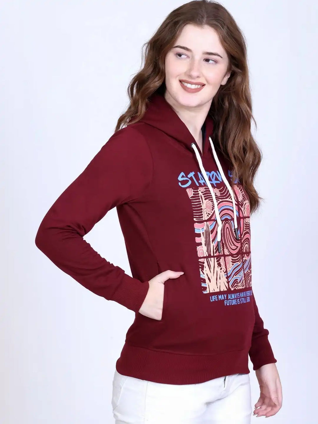Women Printed Hooded Sweatshirt