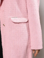 Pink Self Design Notched Lapel Collar Longline Trench Coat