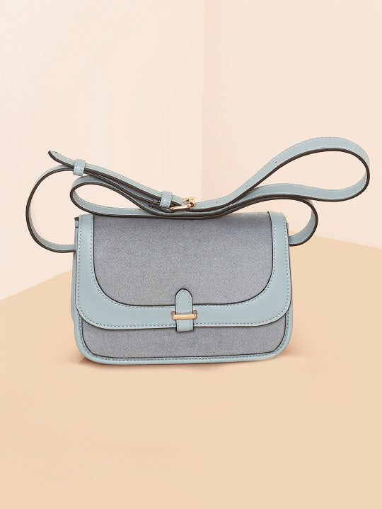 London Colourblocked Buckle Detail Small Structured Satchel Bag