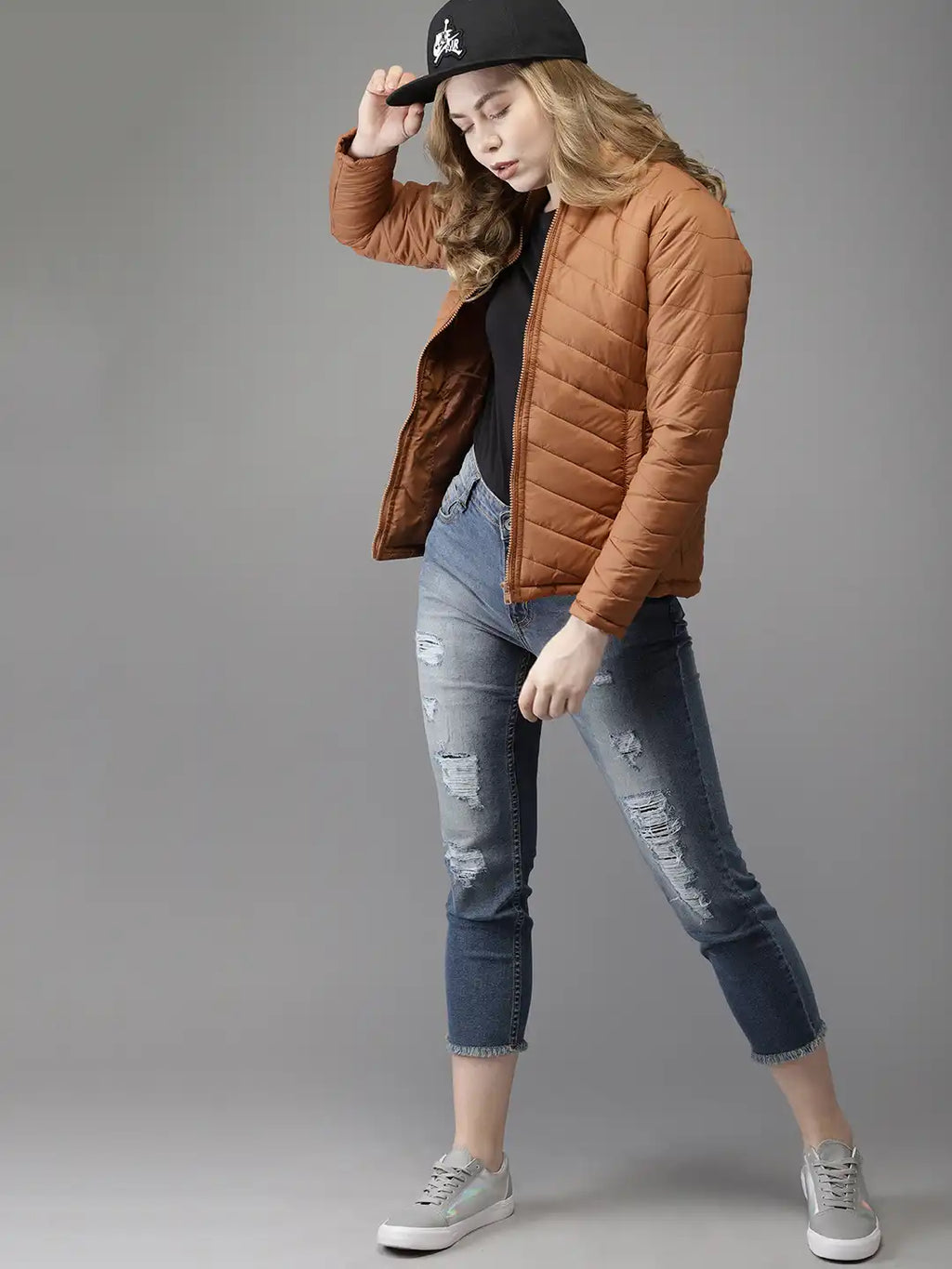 Women Camel Brown Solid Puffer Jacket