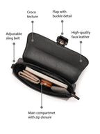 Textured Detachable Strap Buckle Detail Structured Sling Bag