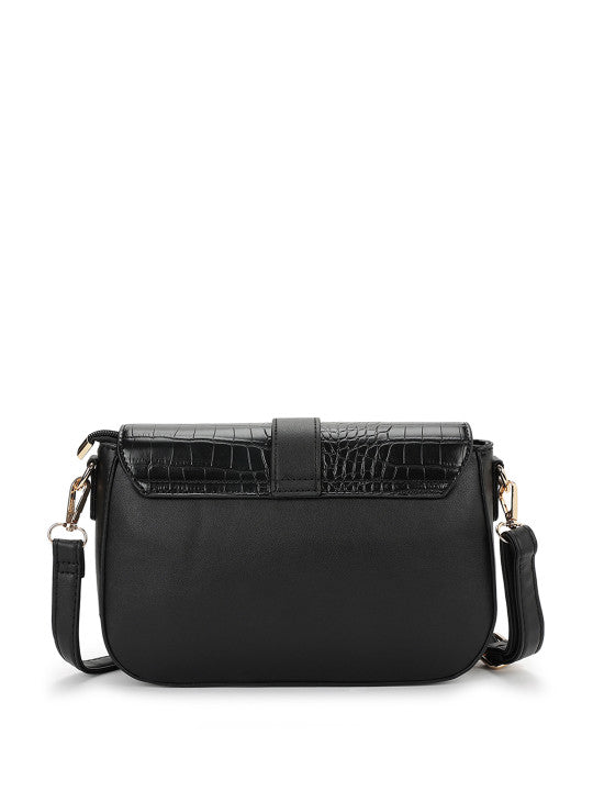 Textured Detachable Strap Buckle Detail Structured Sling Bag