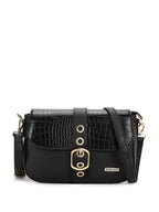 Textured Detachable Strap Buckle Detail Structured Sling Bag