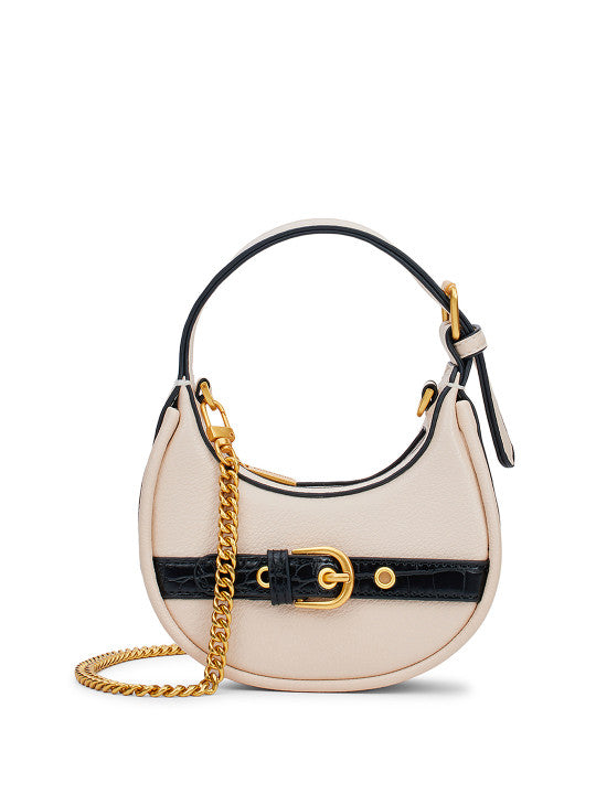 Celeste Textured Detachable Strap Buckle Detail Half Moon Sling Bag