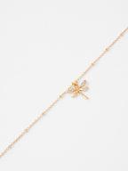London Women Gold-Plated & White Crystals Dragonfly Clasp Charm Bracelet