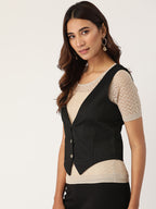 Women Black Solid Lightweight Waistcoat