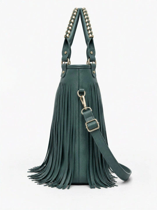 Bucket Handheld Bag with Fringed
