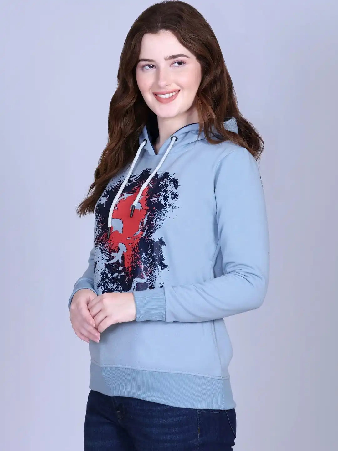 Women Printed Hooded Sweatshirt
