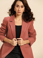 Women Mauve Solid Single-Breasted Casual Blazer