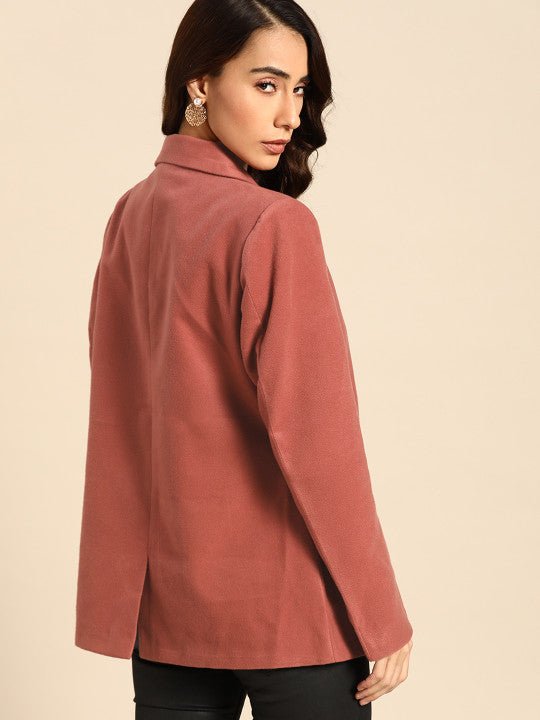 Women Mauve Solid Single-Breasted Casual Blazer