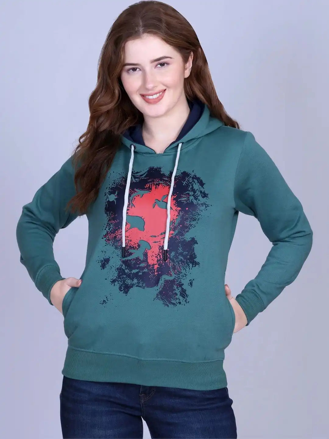 Women Printed Hooded Sweatshirt