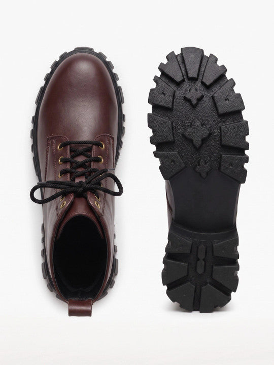 The Lifestyle Co Women Round Toe Lace-Ups Chunky Boots