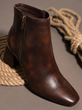 Brown High-Top Block Heeled Boots